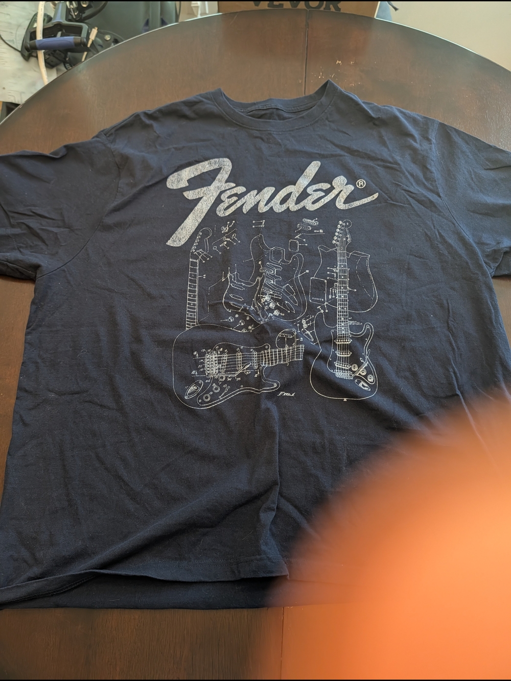 Fender Navy Blue Graphic Tee with Guitar Blueprint Print